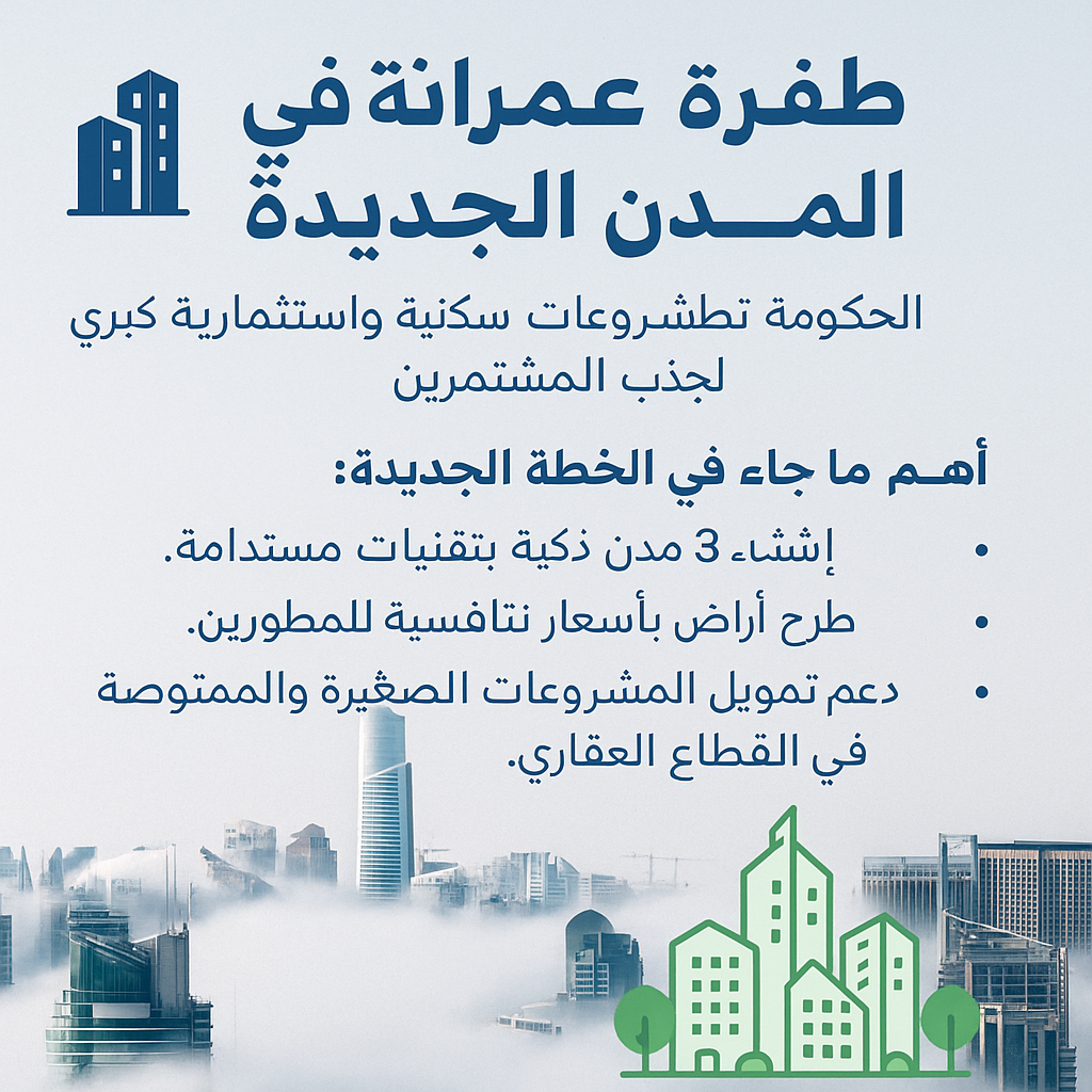 🏙️ 1. طفرة عمرانية في المدن الجديدة